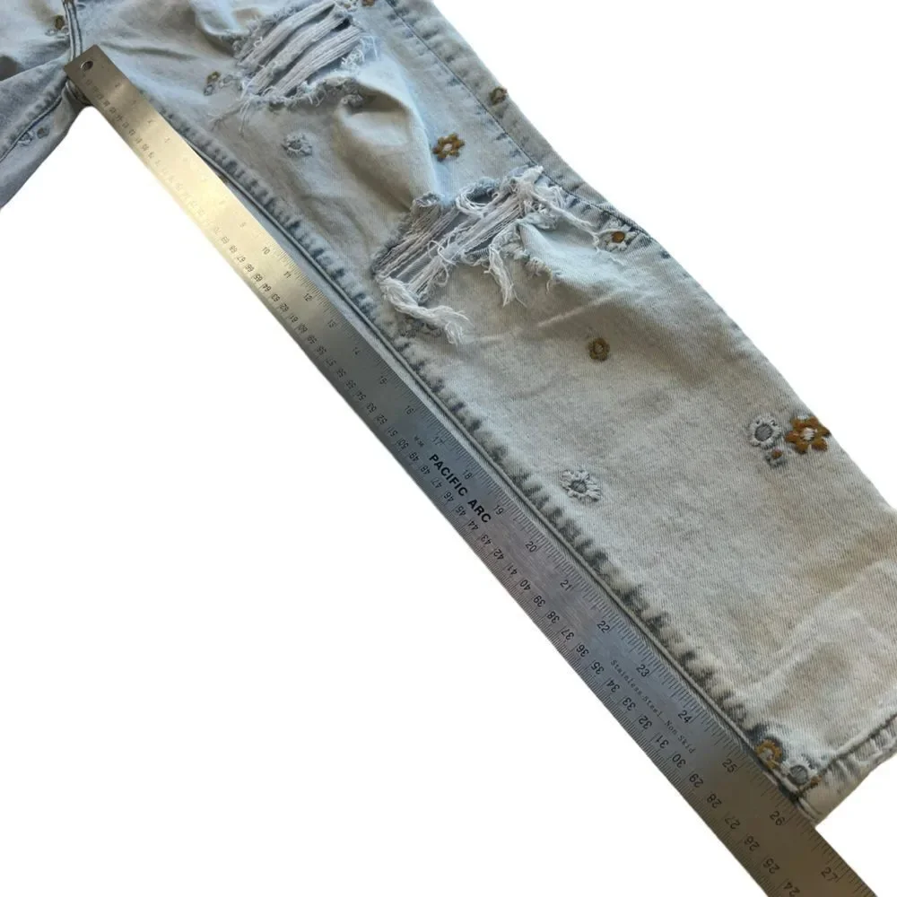 DRIFTWOOD Gizelle Distressed Floral Embroidered Ankle Jeans